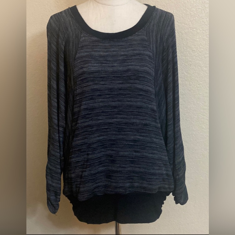Democracy Striped Rauched Sleeves Black Grey Pockets L